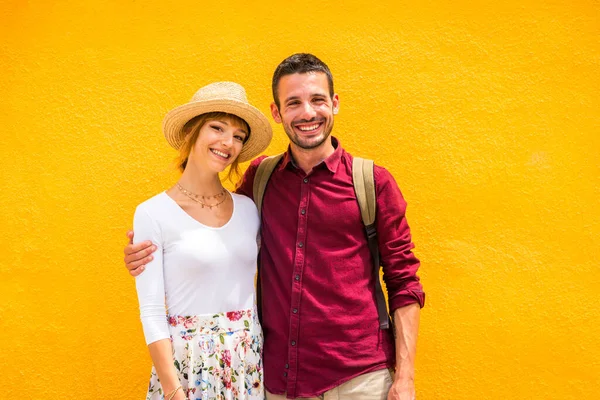 Beau Jeune Couple Qui Amuse Visitant Venise Touristes Voyageant Italie — Photo