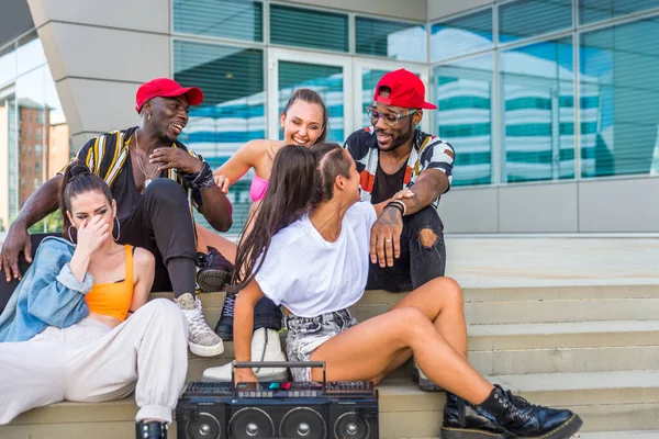 Hip Hop Crew Dancing Multiracial Group People Having Fun Outdoors — Stock Photo, Image