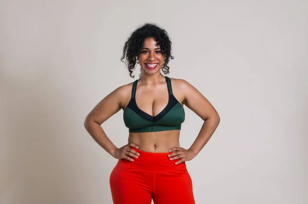 Size Woman Making Sport Fitness Studio Portraits Curvy Girl — Stock Photo, Image