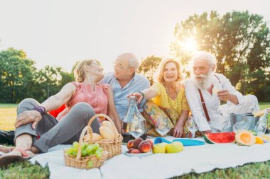 Bir grup son sınıf öğrencisi parkta piknik yapıyor ve eğleniyorlar..