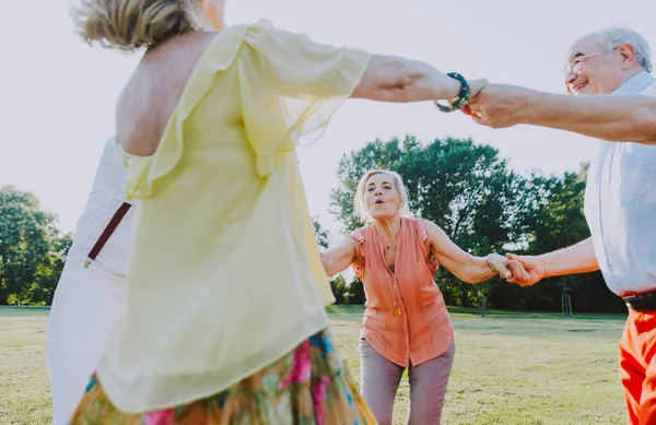 Skupina Seniorů Dělá Piknik Parku Baví — Stock fotografie