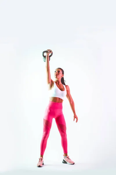 Femme Entraînement Avec Haltères Dans Salle Gym — Photo