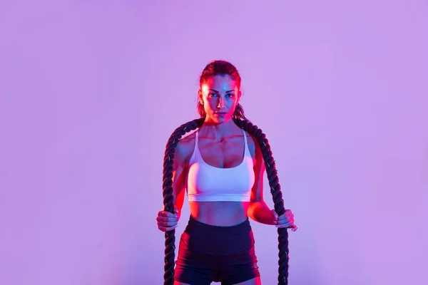 Mujer Atlética Con Ropa Deportiva Fitness Traning Hermosa Chica Haciendo — Foto de Stock