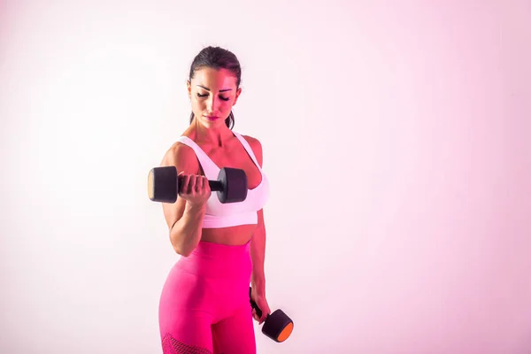 Mujer Atlética Con Ropa Deportiva Fitness Traning Hermosa Chica Haciendo —  Fotos de Stock