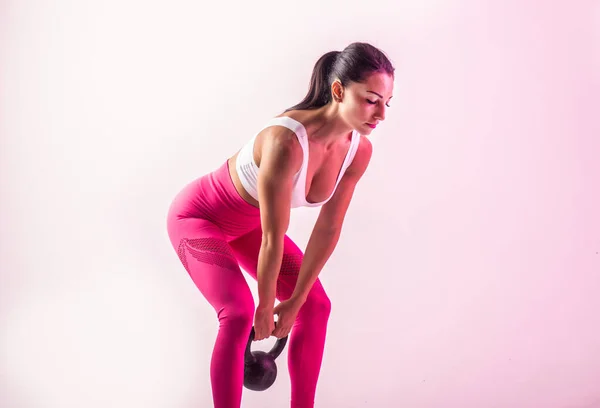 Atletisk Kvinna Med Fitness Sportkläder Traning Vacker Flicka Gör Fitness — Stockfoto