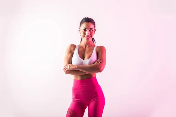 Mulher Atlética Com Fitness Sportswear Traning Menina Bonita Fazendo Fitness — Fotografia de Stock