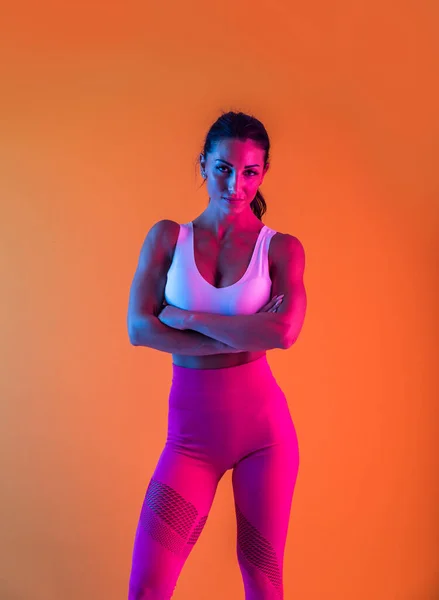 Athletic Woman Fitness Sportswear Traning Beautiful Girl Doing Fitness Studio — Stock Photo, Image