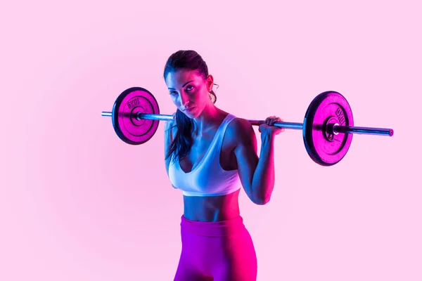 Atletisk Kvinna Med Fitness Sportkläder Traning Vacker Flicka Gör Fitness — Stockfoto
