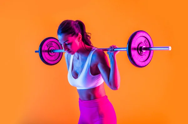 Atletisk Kvinna Med Fitness Sportkläder Traning Vacker Flicka Gör Fitness — Stockfoto