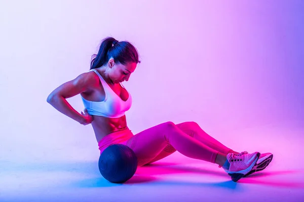 Mujer Atlética Con Ropa Deportiva Fitness Traning Hermosa Chica Haciendo — Foto de Stock