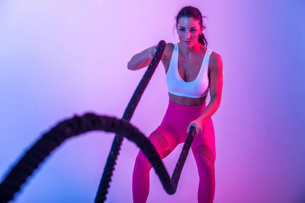 Mulher Atlética Com Fitness Sportswear Traning Menina Bonita Fazendo Fitness — Fotografia de Stock