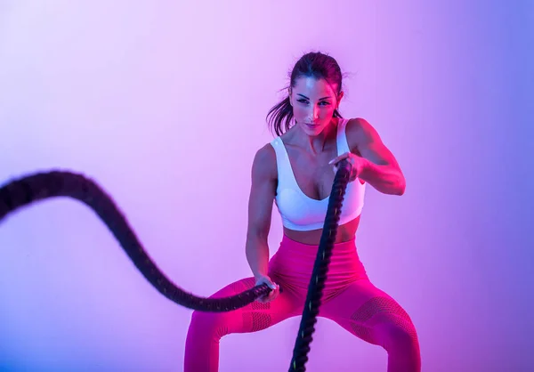 Mujer Atlética Con Ropa Deportiva Fitness Traning Hermosa Chica Haciendo — Foto de Stock