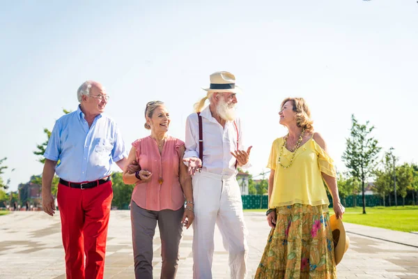 Gruppe Jugendlicher Senioren Hat Spaß Der Frischen Luft Vier Rentner — Stockfoto