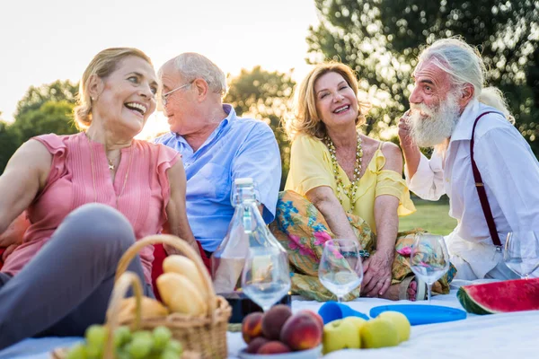 Ungdomliga Seniorer Som Roar Sig Utomhus Fyra Pensionärer Som Förenar — Stockfoto