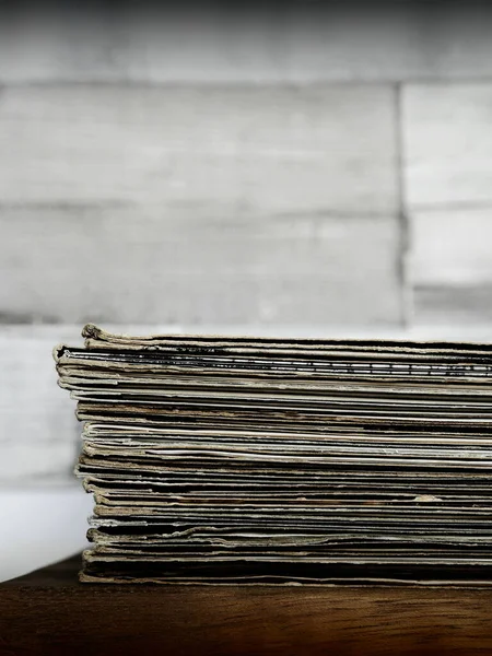 Stack Vinyl Records Wood Background — Stock Photo, Image