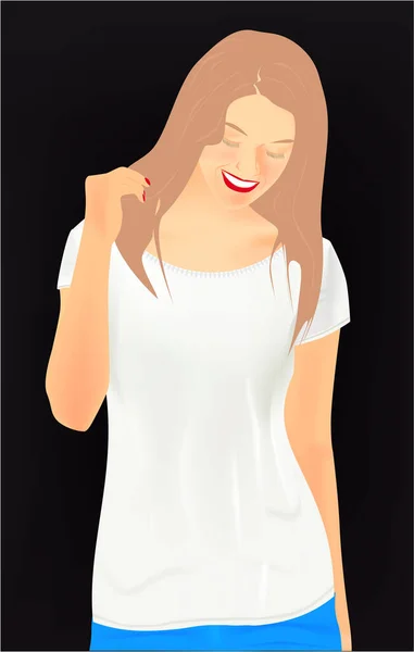 Girl smiling white t-shirt dark background beauty