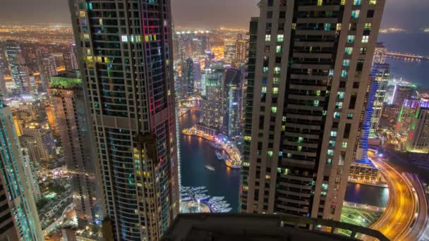 Dubai Marina Paesaggio Urbano Notturno — Video Stock
