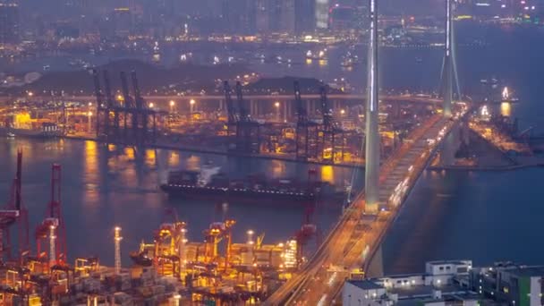 Hong Kong Terminal Portuário Noite Lapso Tempo China — Vídeo de Stock