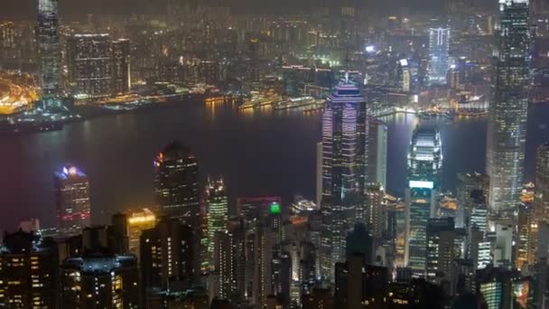 Hong Kong Skyline Urban Panorama Night Time — Stock Video