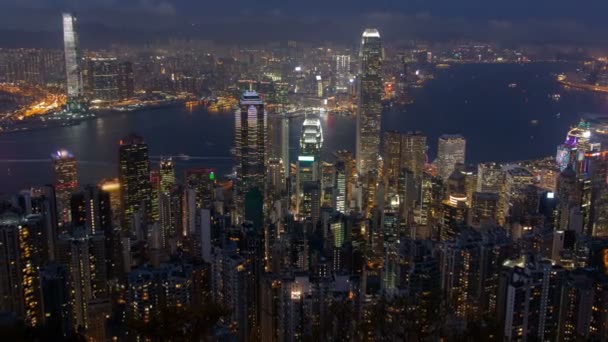 Hong Kong Skyline Panorama Urbano Notte — Video Stock