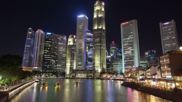 Singapore Nacht Rivier Centrum Kern Veerboten — Stockvideo