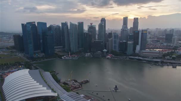 Singapore Skyline Stadslandskap Solnedgång — Stockvideo