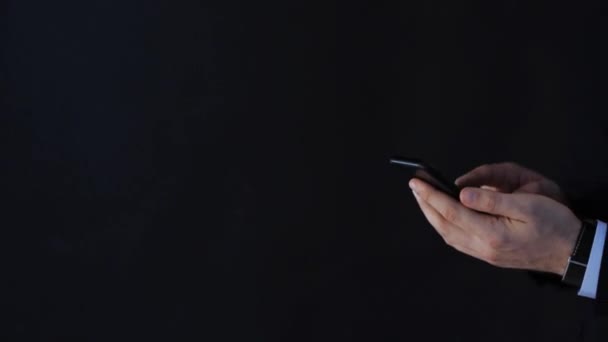 Business Man Hands Touching Screen Smartphone — стоковое видео