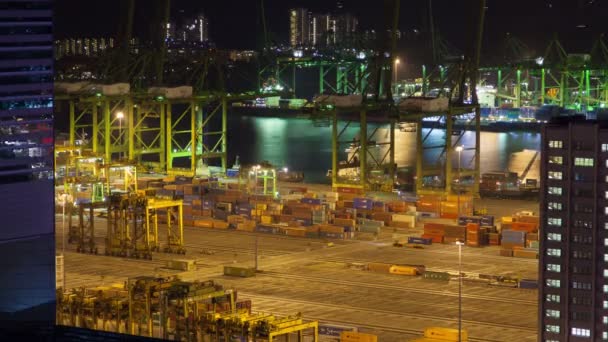 Singapurský Noční Kontejnerový Terminál — Stock video