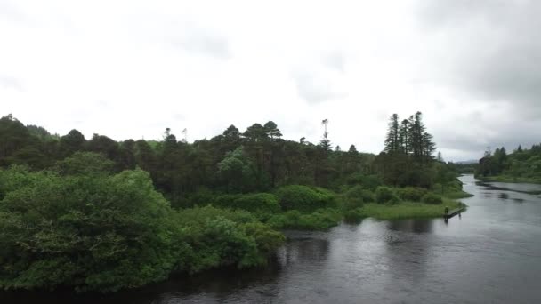 Mannen Vissen Rivier Bank Ierland Vallei — Stockvideo