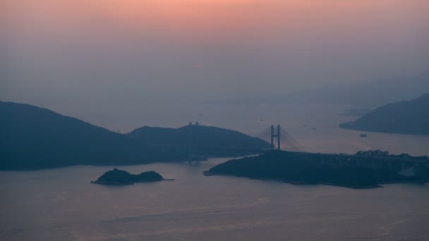 Ηλιοβασίλεμα Arial Άποψη Για Χονγκ Κονγκ Τσινγκ — Αρχείο Βίντεο