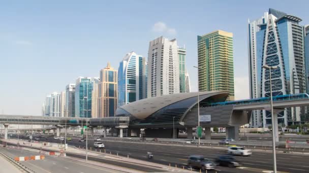 Dubai Marina Jumeirah Sjöar Torn Trafik Dubai — Stockvideo