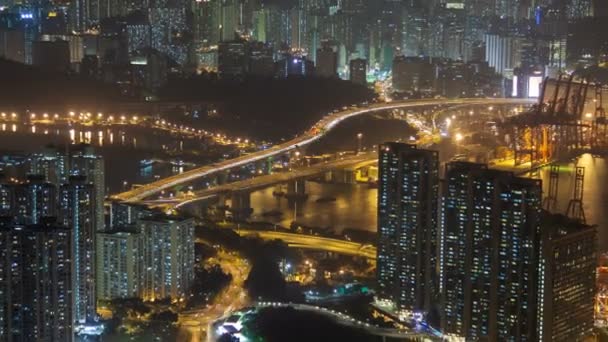 Hong Kong Nacht Stedelijk Panorama Ime Lapse China — Stockvideo