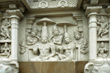 Hindu tapınağındaki heykeller Kailasanatha, Kanchipuram, Tamil Nadu, I