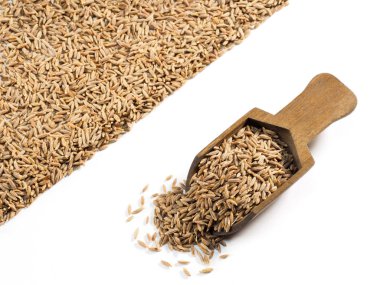 Kimyon tohumları (Cuminum), Jeera beyaz bir sırt deliğinde ahşap bir kepçe içinde