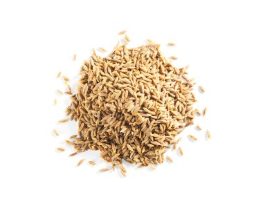 Kimyon tohumları (Cuminum), beyaz arkaplanda Jeera