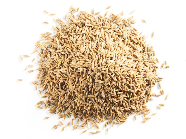 Cumin seeds (Cuminum), Jeera on a white background vertically — Stock Photo, Image