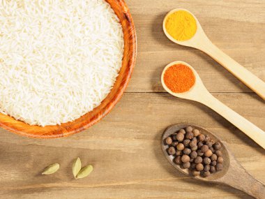 Pirinç, yeşil kakule, tüm baharatlar, zerdeçal, kahverengi biber. 