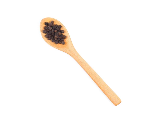 Spice Black Pepper Wooden Spoon Isolated White — Stock Photo, Image