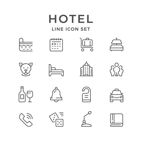 Impostare Icone Linea Hotel Isolato Bianco Illustrazione Vettoriale — Vettoriale Stock