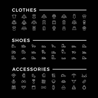 Giysi, Ayakkabı ve aksesuarları, satır Icons set