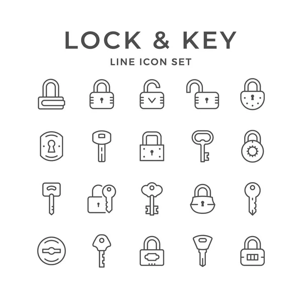 Kilit ve anahtar satırı Icons set — Stok Vektör