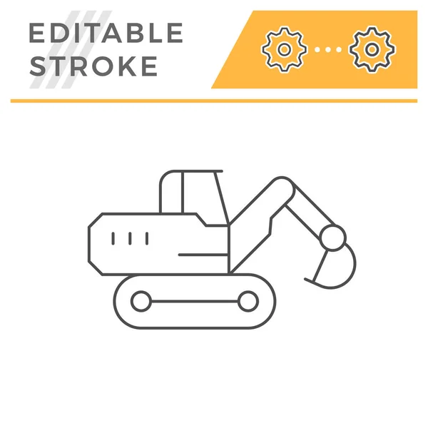 Crawler Excavator Line Icon Isolated White Editable Stroke Vector Illustration — Stock Vector