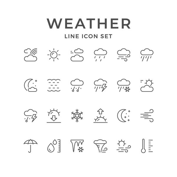 Set line icons of weather