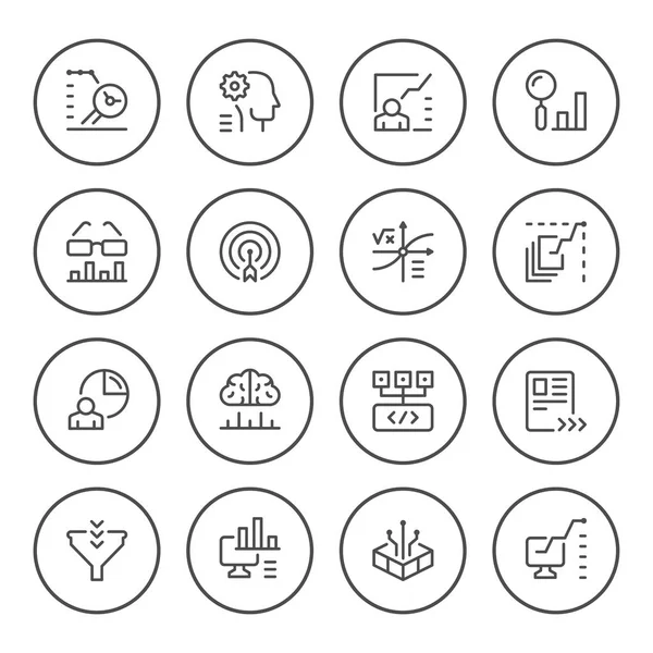 Runde Liniensymbole der Datenanalyse setzen — Stockvektor