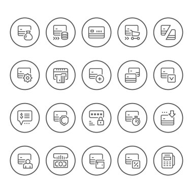 Kredi kartı yuvarlak çizgi Icons set