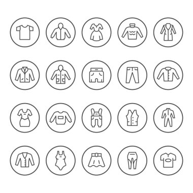 Giysi yuvarlak çizgi Icons set