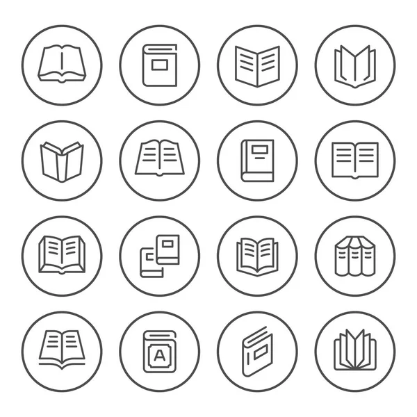 Définir des icônes de ligne ronde de livre — Image vectorielle