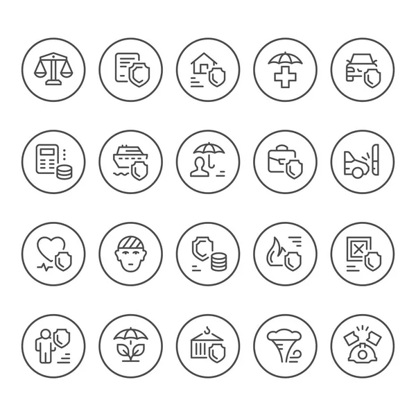 Stel ronde lijn iconen van verzekering — Stockvector