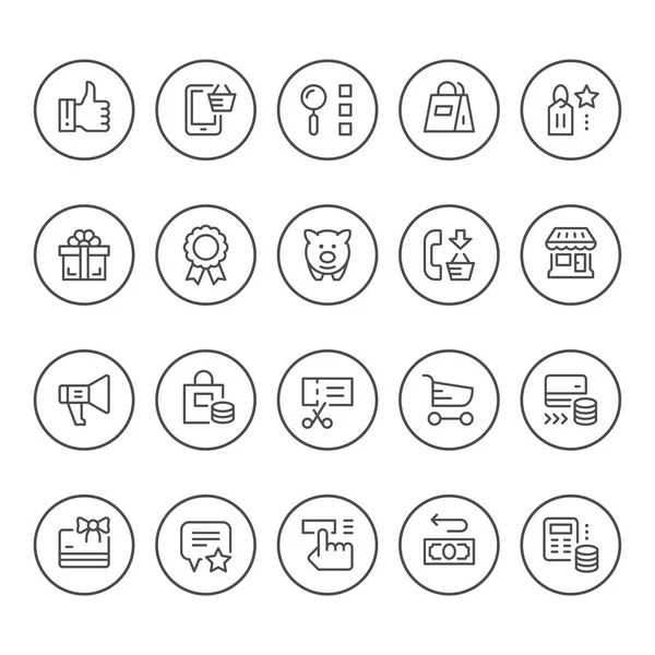 Définir des icônes de ligne ronde de shopping — Image vectorielle