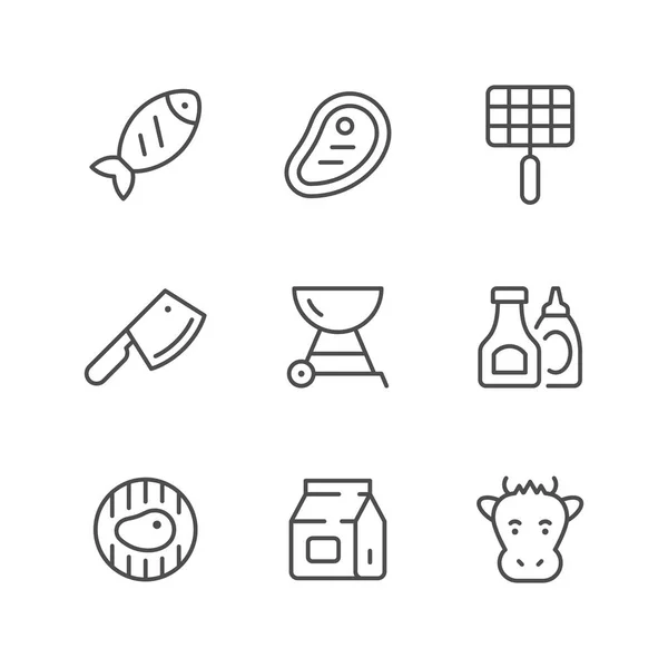 Set line icons of grill — Stock Vector